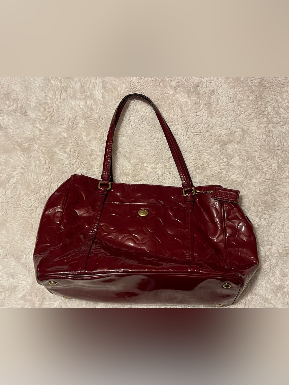 Coach Peyton Op Art Embossed Patent Leather Pocket Tote Shoulder Bag Red F20047
